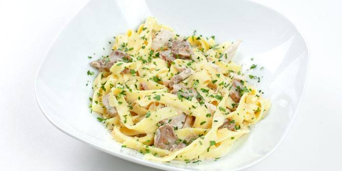 Паста с кусочками куриного филе